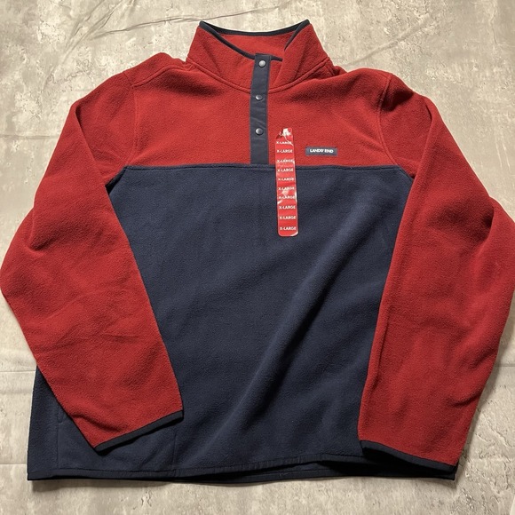 Lands' End Other - NWT Lands End Sweater Mens Red Blue Fleece 1/4 Snap Outdoor Pullover sz XL